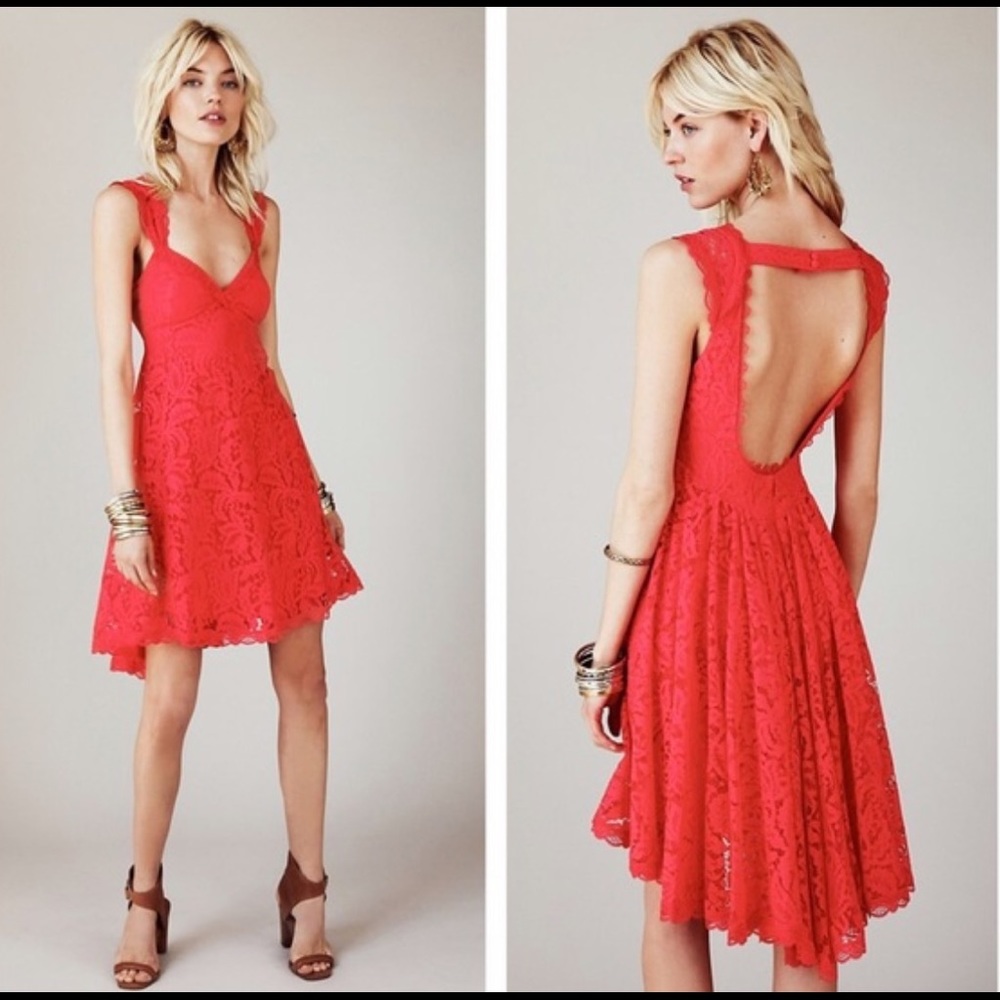 FREE PEOPLE REPLICA EMMELEE Red Lace Cap Sleeve